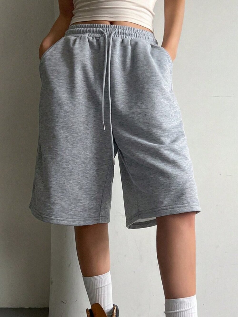 Grey Casual Women's Elasticated Drawstring Bermuda Shorts - Picture 4 of 5